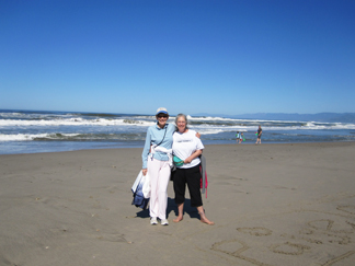 Heidi Robertson and Cornelia Seckel on the beach in Oxnard, CA
