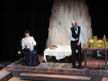 Michael Frohnhoefer (R) as John Merrick and Deborah Coconis as Mrs. Kendal during the production of The Elephant Man at The Center for Performing Arts in Rhinebeck, NY