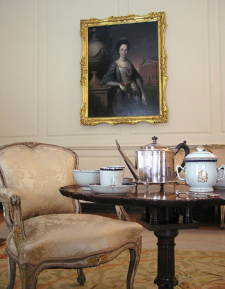 View of parlor with painting of Margaret Carroll (and teapot with family's crest).     Photo: Courtesy Mount Clare Museum