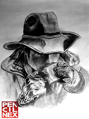 Cowboy Drawing by Alex Vranceanu