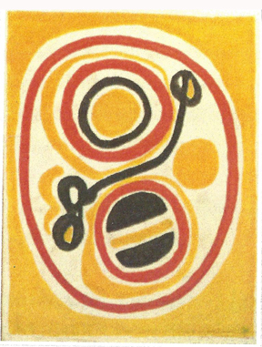 “Yellow, Red and Black Circles”  by Beauford Delaney, 1966 Gouache on wove paper Signed and inscribed to James Baldwin