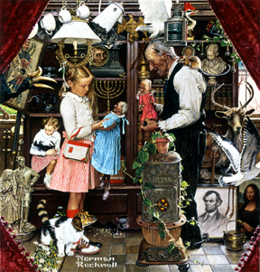 April Fools _ Girl with ShopKeeper, Norman Rockwell