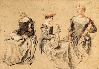 Three Studies of Seated Women by Jean-Antoine Watteau