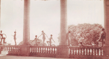 Denishawn dancers on the veranda of Victoria Theatre, Singapore 1926