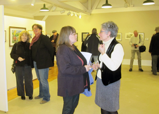 Alumni Show at the Woodstock School of Art, Woodstock, NY. Nancy Campbell, Executive Director (r) and Kate McGloughlin (2nd from left) instructor and  President of the Board