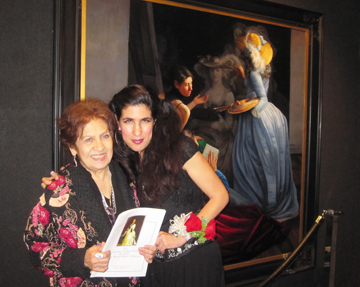Gabriella Dellosso and her mom (L) in front of one of Gabriella's paintings at the National Arts Club during the Cocktail Reception for the 115th Annual Exhibit of the Catharine Lorillard Wolfe Art Club