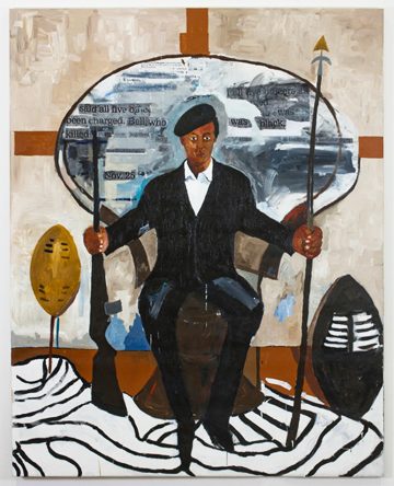 Oil painting by American artist Henry Taylor of Huey Newton