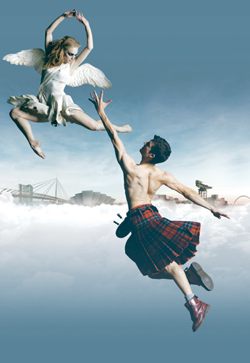 Bethany Kingsley-Garner as the Sylph and Remi Andreoni as James in Matthew Bourne's Highland Fling by Scottish Ballet. Photo by Nisbet Wylie.
